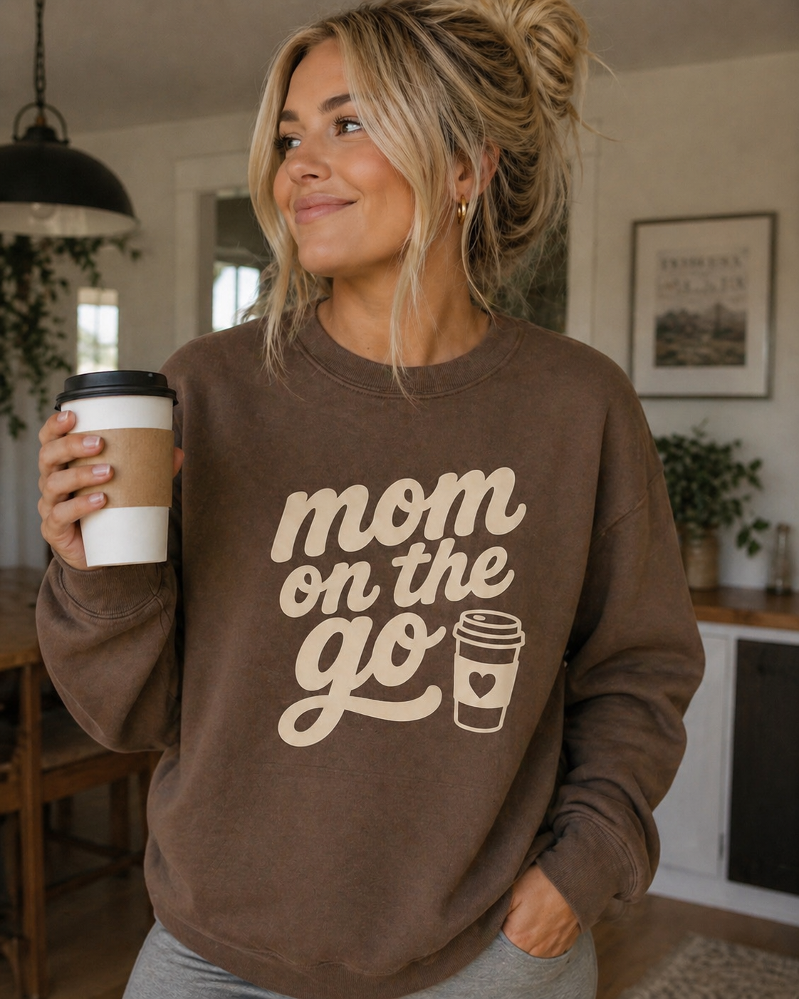 MOM ON THE GO Puff Print Crewneck * EXCLUSIVE DESIGN*